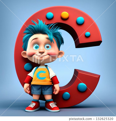 3D Render of a Kid with the letter C in his hand 3D Render of a Kid with the letter C in his hand 132625320