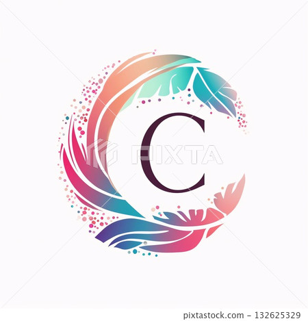 Initial letter C with abstract floral pattern. Vector design template elements for your application or corporate identity. 132625329