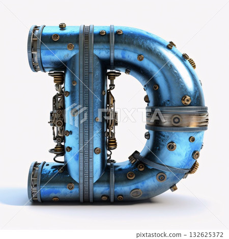 Mechanical alphabet made from metal. Letter D. 3D rendering Mechanical alphabet made from metal. Letter D. 3D rendering 132625372