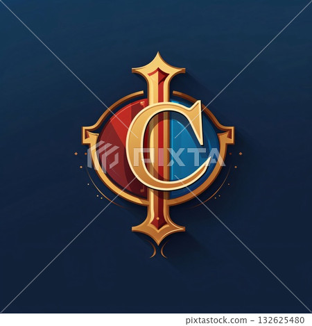 C letter logo with shield and star on blue background. Vector illustration. C letter logo with shield and star on blue background. Vector illustration. 132625480