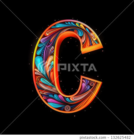 Colorful 3d letter C uppercase with abstract pattern. Colorful 3d letter C uppercase with abstract pattern. 132625482