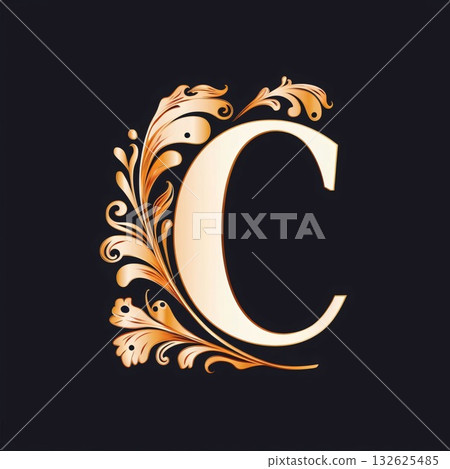 Golden letter C in the style of baroque. Luxury monogram. 132625485
