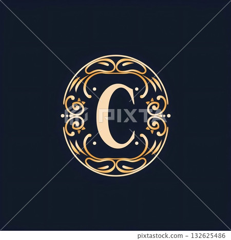 Golden letter C logo. Luxury monogram. Vector illustration. 132625486