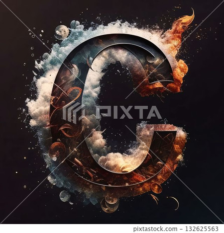 Burning letter C with smoke and fire effect on black background. Burning letter C with smoke and fire effect on black background. 132625563