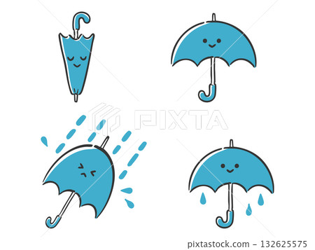 可愛的雨景簡約插畫集（含人臉）向量圖 132625575