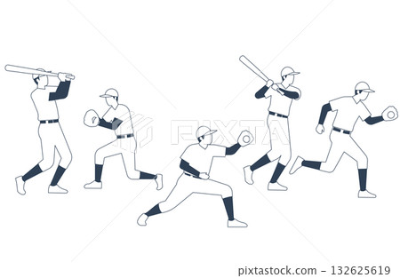 單色運動插畫素材,描繪棒球運動 單色運動插畫素材,描繪棒球運動 132625619