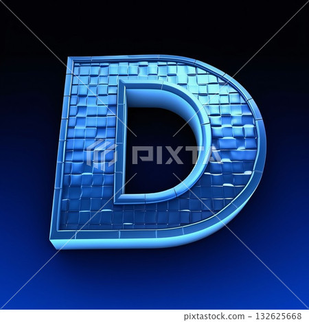 letter D in blue shiny metal style isolated on black background - 3d rendering letter D in blue shiny metal style isolated on black background - 3d rendering 132625668