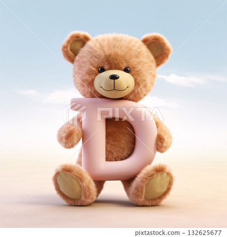 teddy bear with letter d on sky background - 3d illustration teddy bear with letter d on sky background - 3d illustration 132625677