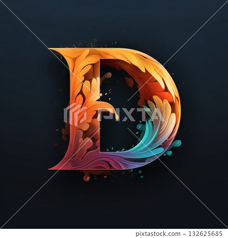 D letter with abstract paint splashes and drops. Vector illustration. D letter with abstract paint splashes and drops. Vector illustration. 132625685