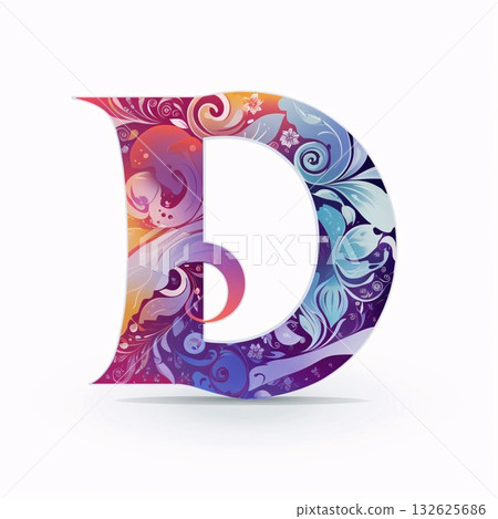Vector letter D with abstract floral pattern. Can be used for your design 132625686