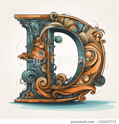 Luxury capital letter D in Victorian style. Vector illustration. 132625715
