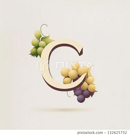 Vintage Grapes Alphabet, Letter C. Vector illustration. 132625732