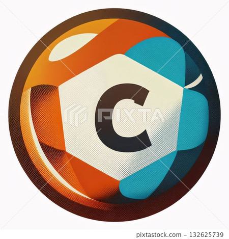 C letter icon, 3d render, 3d illustration, square shape 132625739
