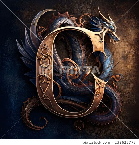 Symbol of the dragon on a dark background. 3d illustration letter C Symbol of the dragon on a dark background. 3d illustration letter C 132625775