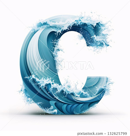 Blue water wave font. Letter C. 3d vector illustration. Blue water wave font. Letter C. 3d vector illustration. 132625799