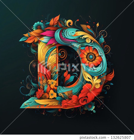 Letter D in the form of a stylized floral ornament. Vector illustration 132625807