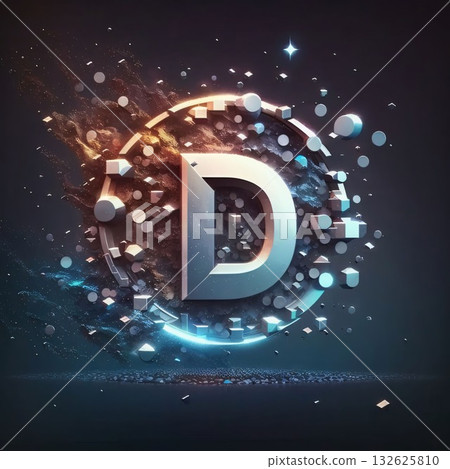 Digital illustration of letter D in abstract space background. 3D rendering 132625810