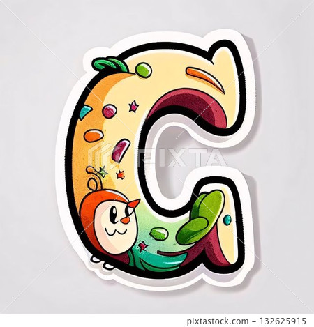 Alphabet C, hand drawn vector lettering with parrot. Alphabet C, hand drawn vector lettering with parrot. 132625915