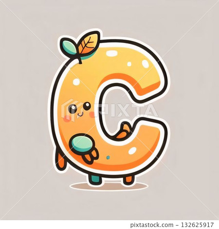 Cute orange letter C with leaves and dots. Vector illustration. Cute orange letter C with leaves and dots. Vector illustration. 132625917