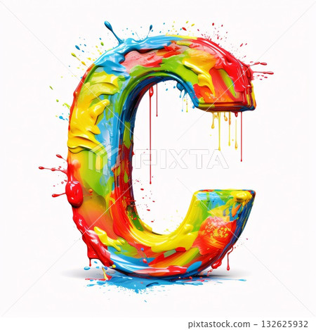 Colorful liquid splash alphabet, letter C. 3d render isolated on white background Colorful liquid splash alphabet, letter C. 3d render isolated on white background 132625932