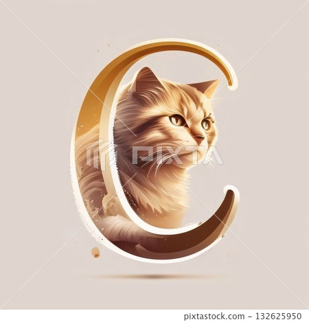 Ginger cat in the form of the letter C, vector illustration Ginger cat in the form of the letter C, vector illustration 132625950