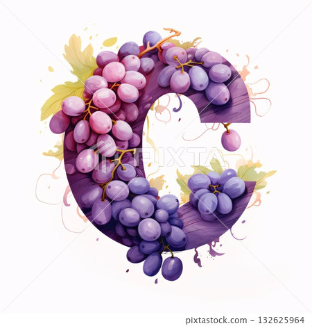 Grapes font. Letter C. Vector illustration of grapes. Grapes font. Letter C. Vector illustration of grapes. 132625964