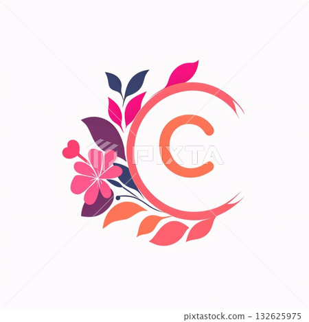 Letter C logo with floral ornament. Floral vector logo template. 132625975