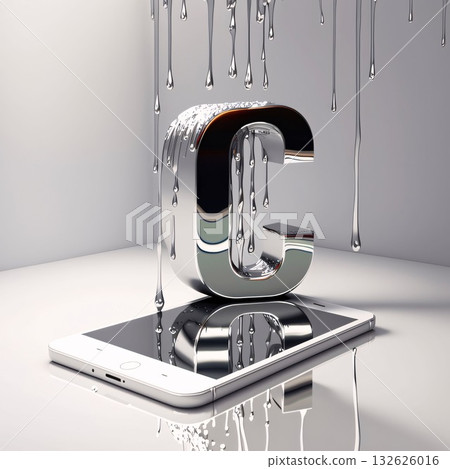 Falling drops of water forming the letter C. 3D illustration. Falling drops of water forming the letter C. 3D illustration. 132626016