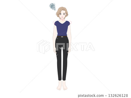 姿勢不良，女性圓肩駝背，全身 132626128