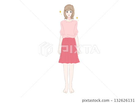 Good posture young woman pink outfit whole body Good posture young woman pink outfit whole body 132626131