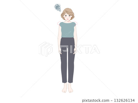 姿勢不良,中老年女性,圓肩,駝背,全身 姿勢不良,中老年女性,圓肩,駝背,全身 132626134