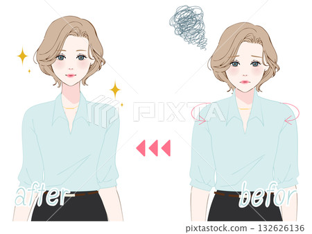女性辦公室上半身姿勢改善前後對比 132626136