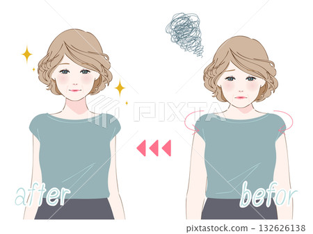 中老年女性上身姿勢改善前後對比 132626138
