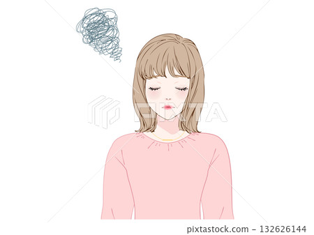 Depressed and worried young woman, upper body pink 132626144