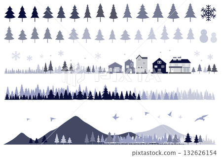 Snowing cityscape silhouette illustration set background illustration 132626154