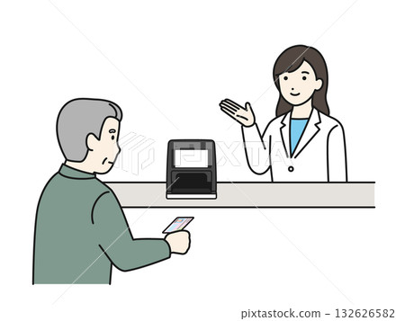 藥劑師向顧客示範如何領取他們的「我的號碼卡」。 132626582