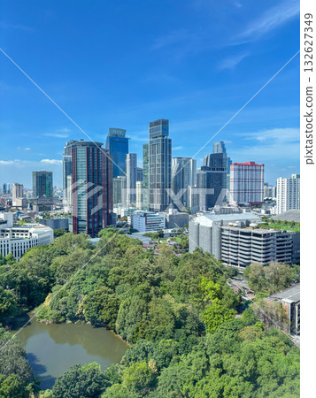 Aerial view of skyline Bangkok city, Thailand with blue sky Aerial view of skyline Bangkok city, Thailand with blue sky 132627349