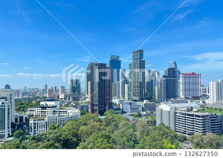 Aerial view of skyline Bangkok city, Thailand with blue sky Aerial view of skyline Bangkok city, Thailand with blue sky 132627350