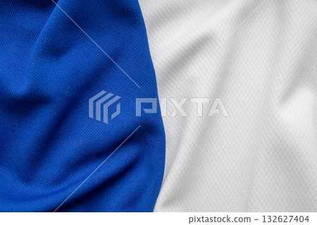 Blue and white sports clothing fabric football shirt jersey texture background 132627404