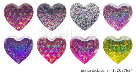 Heart shape hologram sticker set isolated on white background Heart shape hologram sticker set isolated on white background 132627624