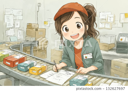 Miyu 系列：Miyu 在一家製藥公司的配送倉庫裡將藥品分類 132627697