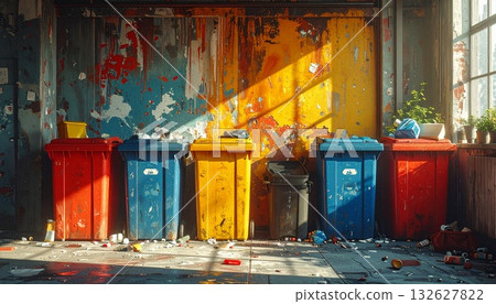 Sorting garbage thrown into a trash bin 132627822