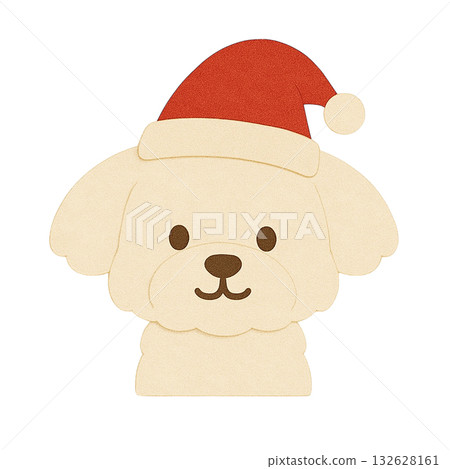 【聖誕節】一隻戴著聖誕帽的馬爾濟斯犬插圖 132628161