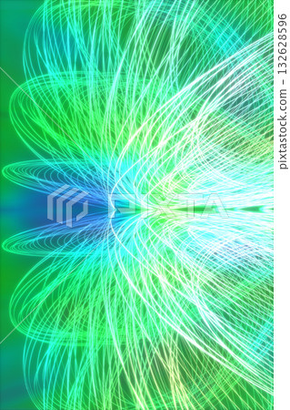 A 3DCG vertical green background with beautiful curved lines of green gradient light 132628596