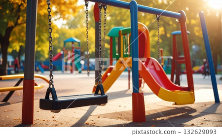 兒童公園裡色彩繽紛的遊樂設施 132629093