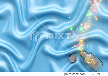 帶有閃光顆粒的閃亮藍色絲綢面料 132629135