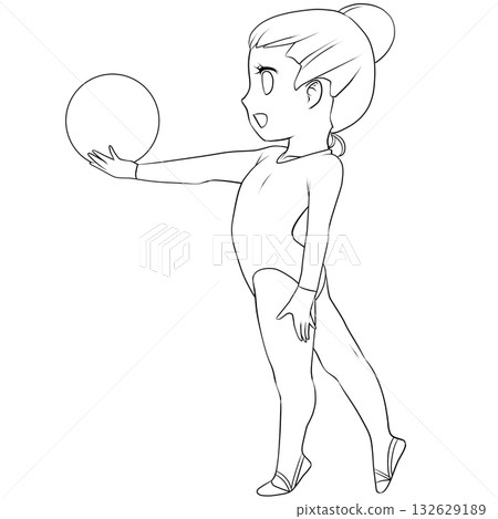 Young female rhythmic gymnast. Female rhythmic gymnast performing with the ball. Simple and cute clip art/line drawing Young female rhythmic gymnast. Female rhythmic gymnast performing with the ball. Simple and cute clip art/line drawing 132629189