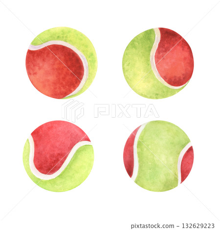 Watercolor illustration of red and green tennis balls Watercolor illustration of red and green tennis balls 132629223