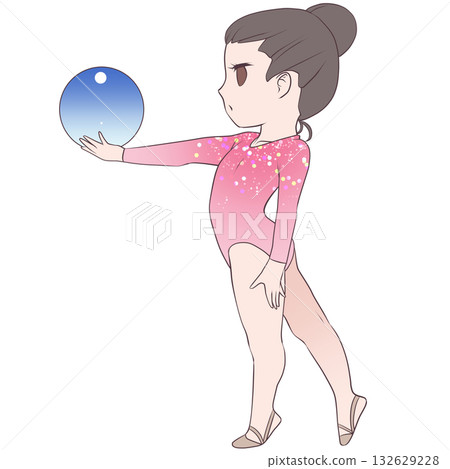 A young female rhythmic gymnast. A female rhythmic gymnast performing with a ball. Simple and cute clip art 132629228