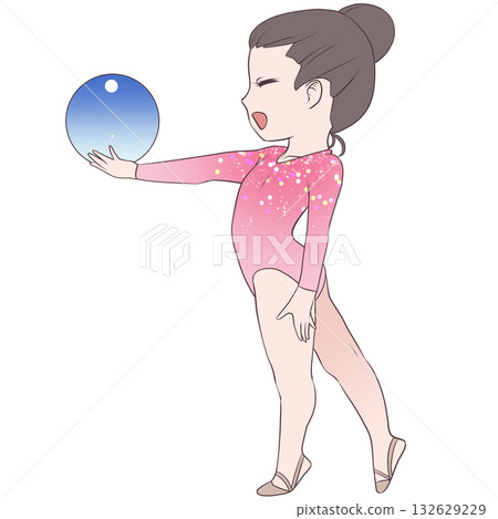 A young female rhythmic gymnast. A female rhythmic gymnast performing with a ball. Simple and cute clip art 132629229
